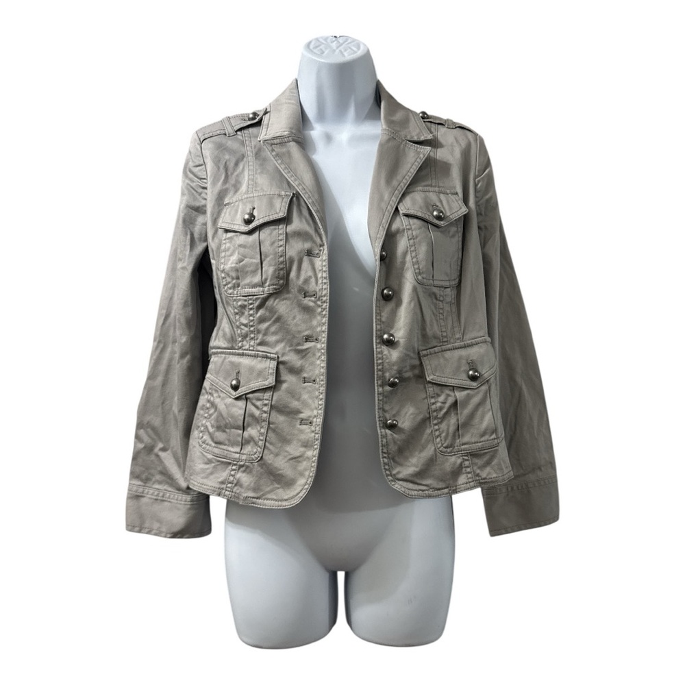 WHITE HOUSE BLACK MARKET Gray Utility Jacket Size 4 Military Safari Vibes